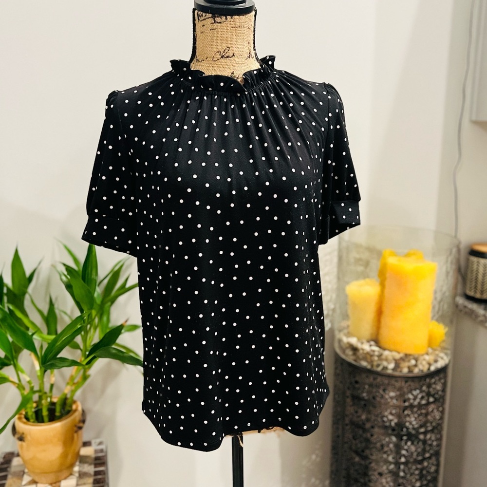 NWT black w/white polka dot blouse